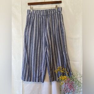 Beach Lunch Lounge Medium Linen Cotton Blend Blue White Nautical Wide Leg Pants